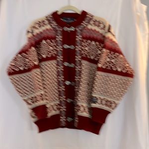 Ladies cardigan, Norwegian, multi color of red, pink, cream